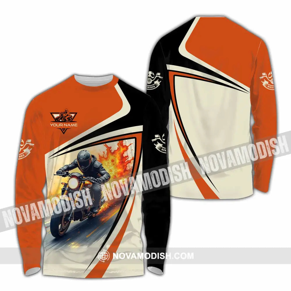 Unisex Shirt - Custom Text Shirt Fire Biker Rider Shirt Long Sleeve Shirt / S T-shirt