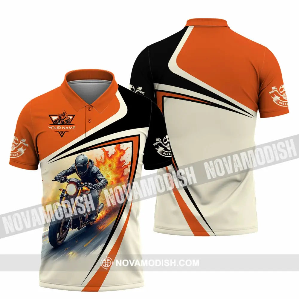 Unisex Shirt - Custom Text Shirt Fire Biker Rider Shirt Polo Shirt / S T-shirt
