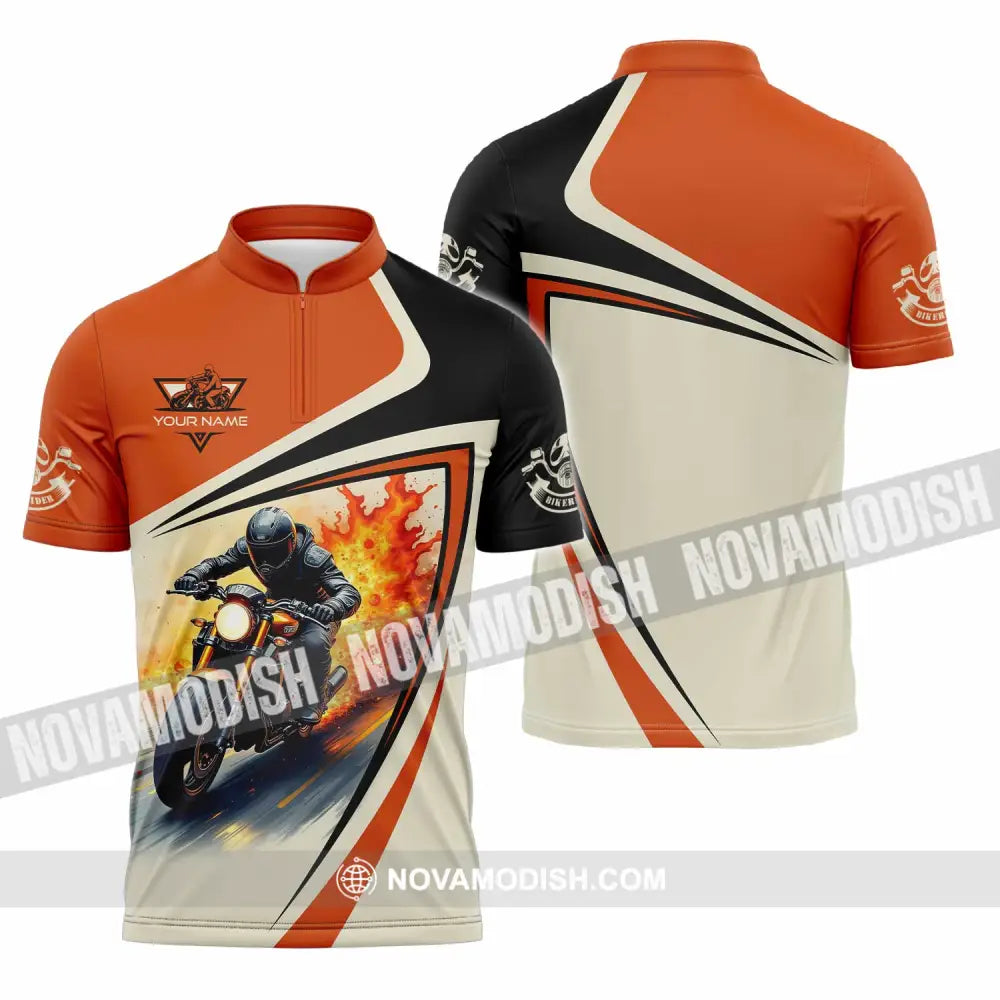 Unisex Shirt - Custom Text Shirt Fire Biker Rider Shirt Zipper Polo Shirt / S T-shirt