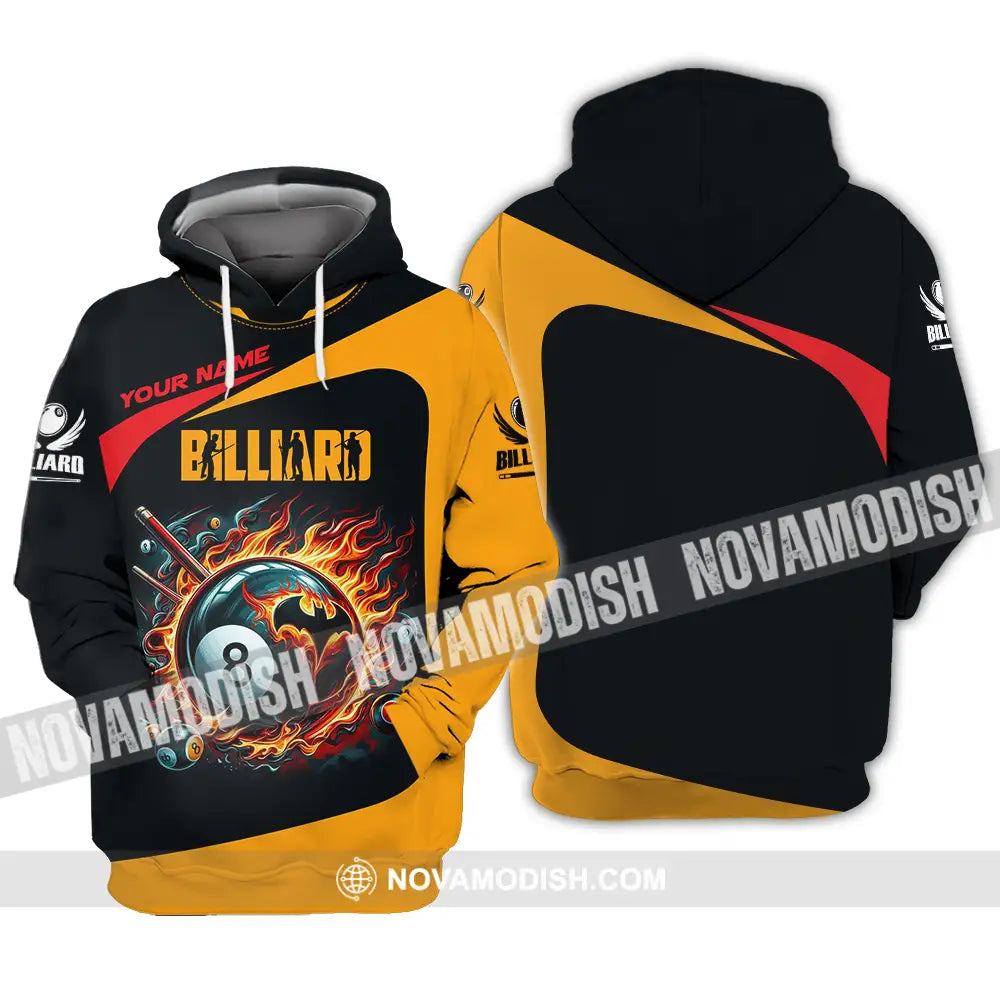 Unisex Shirt - Custom Text Fire Billiards Ball Player Sport Shirt Hoodie / S T-shirt
