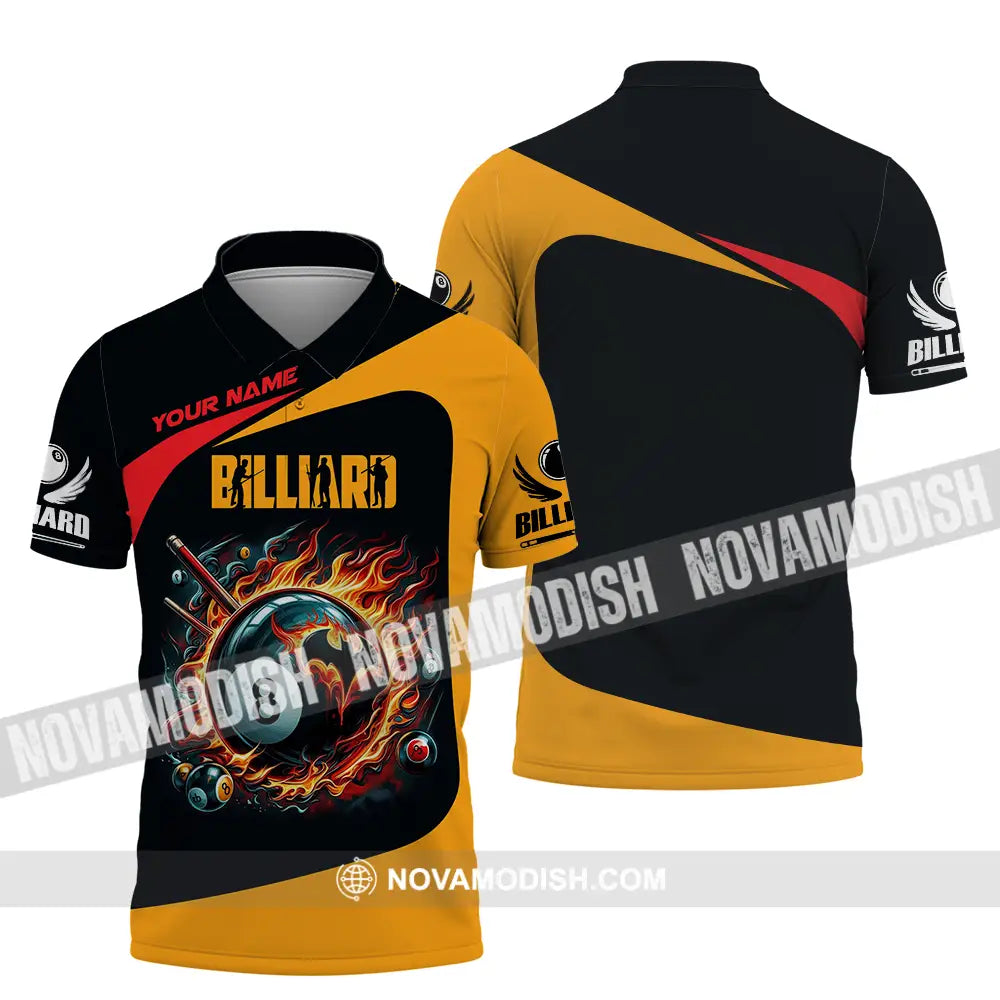 Unisex Shirt - Custom Text Fire Billiards Ball Player Sport Shirt Polo Shirt / S T-shirt