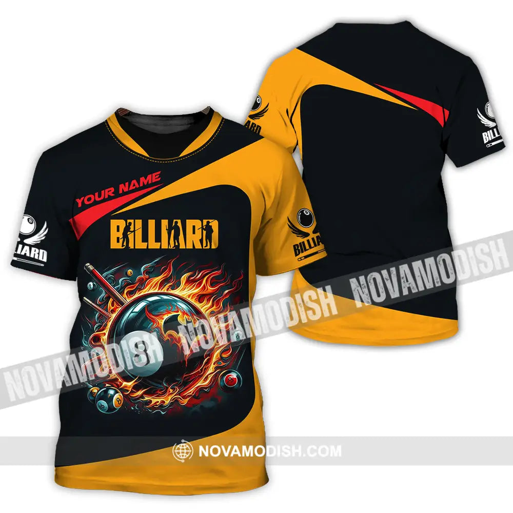 Unisex Shirt - Custom Text Fire Billiards Ball Player Sport Shirt T-Shirt / S T-shirt