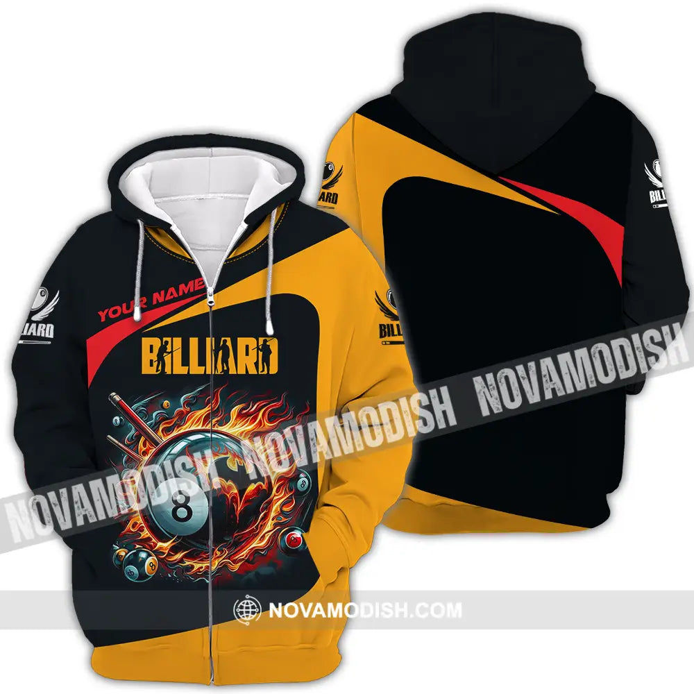 Unisex Shirt - Custom Text Fire Billiards Ball Player Sport Shirt Zipper Hoodie / S T-shirt