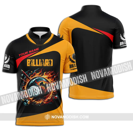 Unisex Shirt - Custom Text Fire Billiards Ball Player Sport Shirt Zipper Polo Shirt / S T-shirt