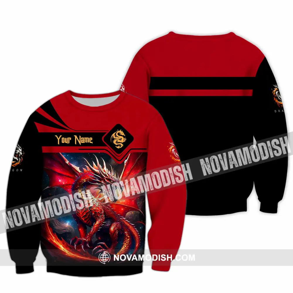 Unisex Shirt - Custom Text Shirt Fire Dragon Shirt Long Sleeve / S T-shirt