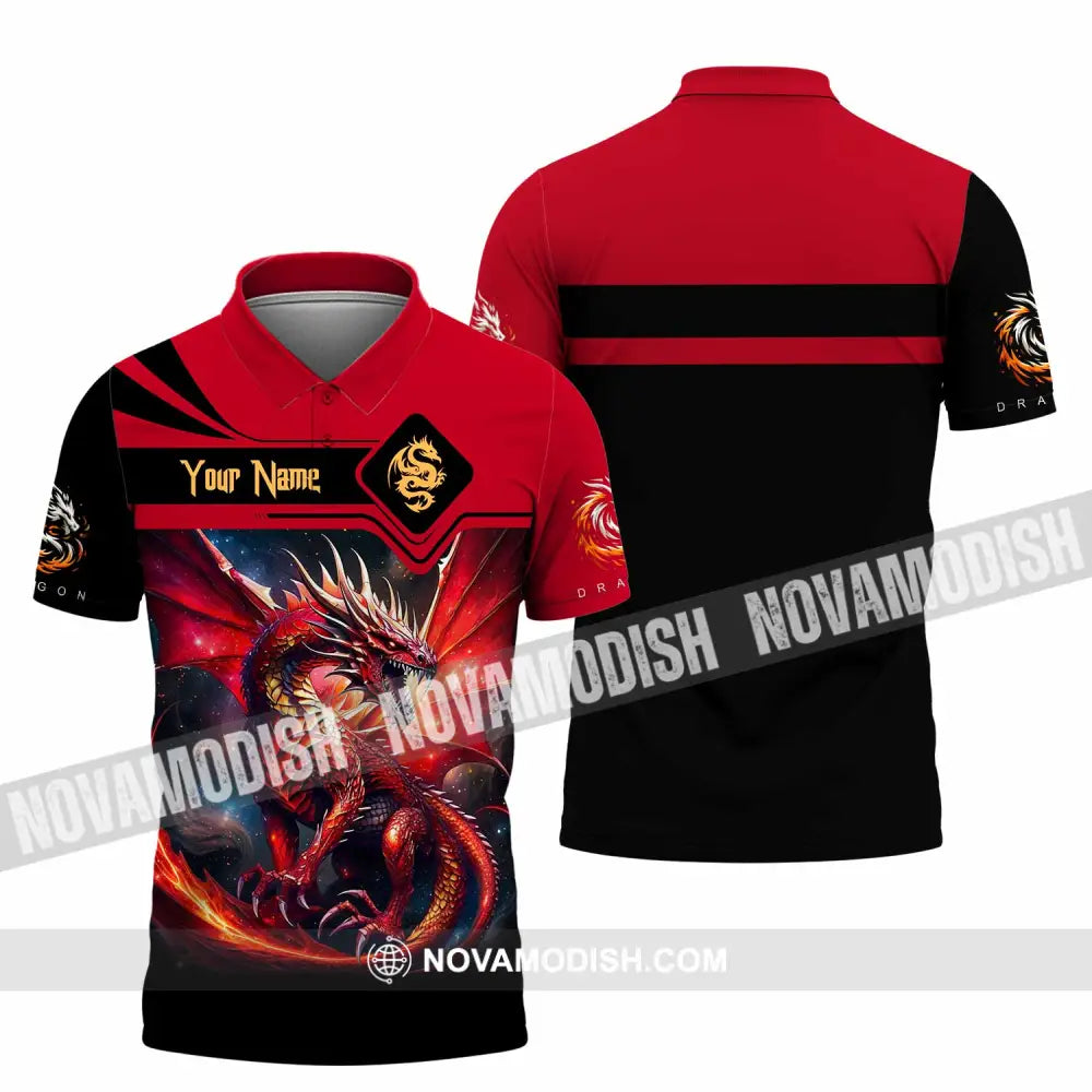 Unisex Shirt - Custom Text Shirt Fire Dragon Shirt Polo Shirt / S T-shirt