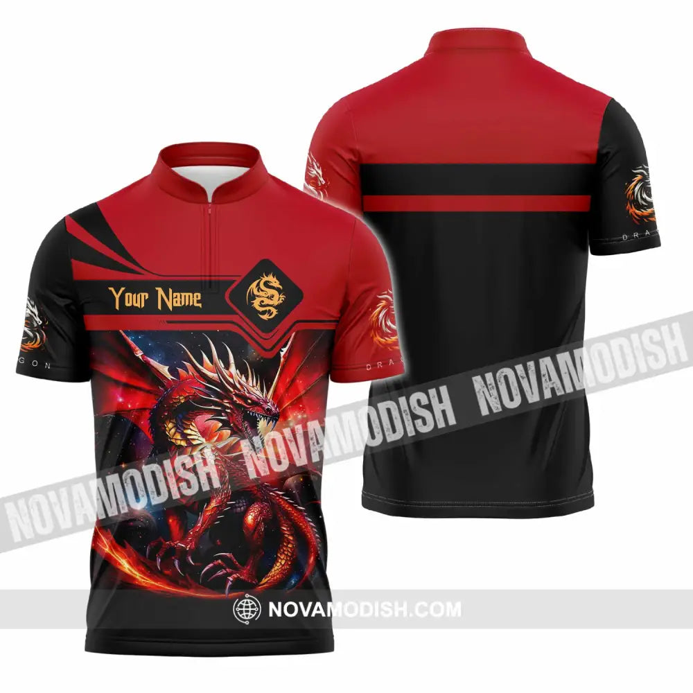 Unisex Shirt - Custom Text Shirt Fire Dragon Shirt Zipper Polo Shirt / S T-shirt