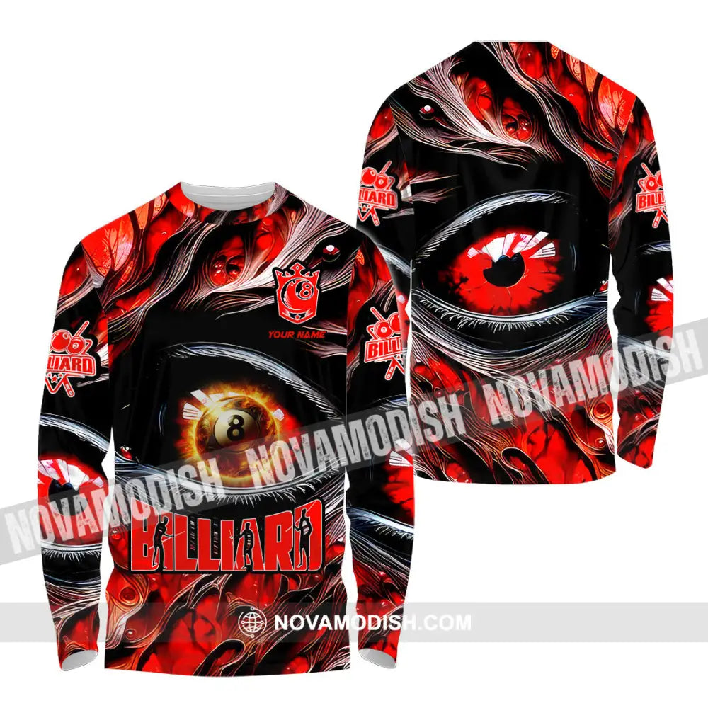 Unisex Shirt - Custom Text Fire Eye Billiard Sport Shirt Long Sleeve Shirt / S T-shirt