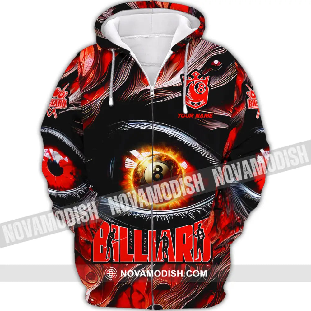 Unisex Shirt - Custom Text Fire Eye Billiard Sport Shirt Zipper Hoodie / S T-shirt