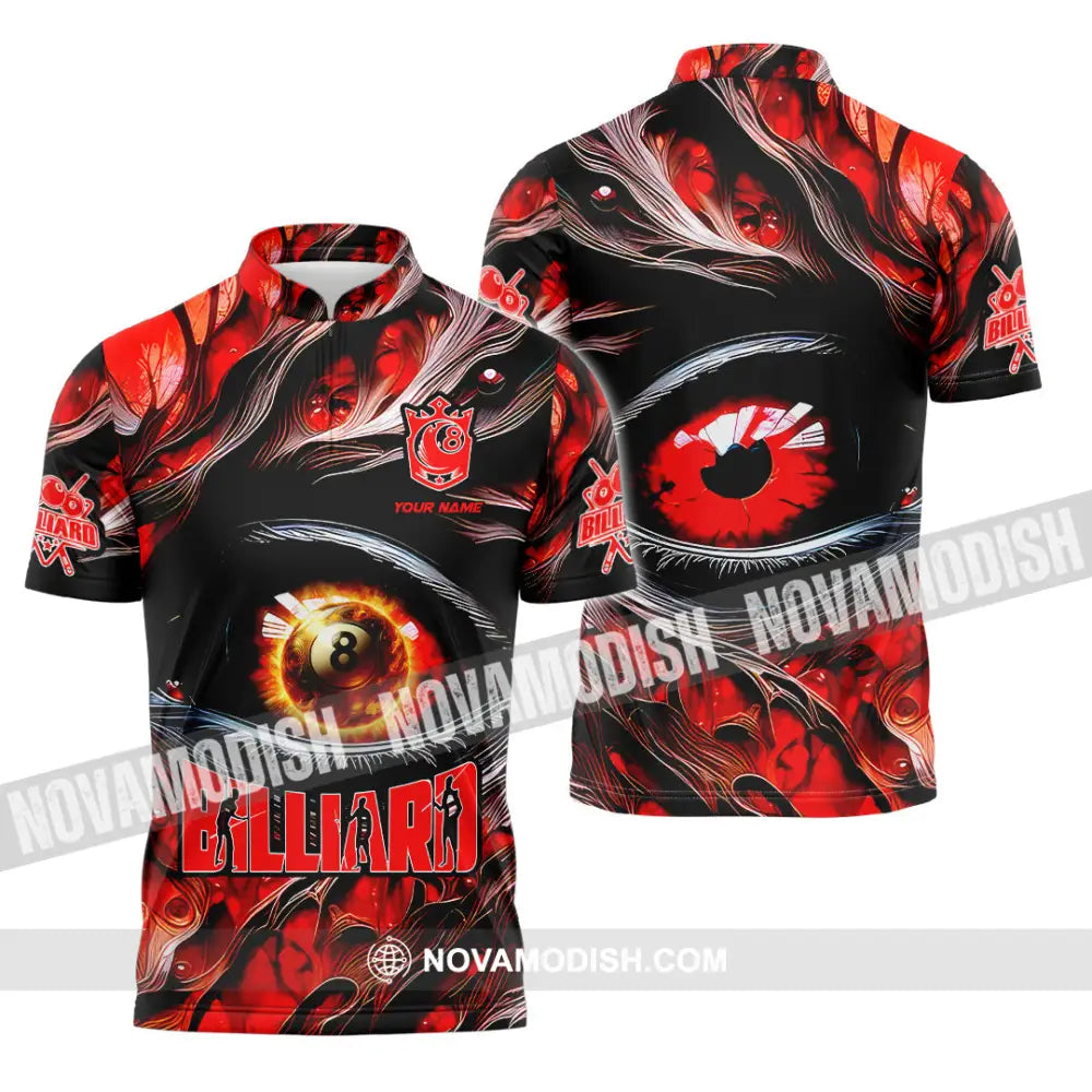 Unisex Shirt - Custom Text Fire Eye Billiard Sport Shirt Zipper Polo Shirt / S T-shirt