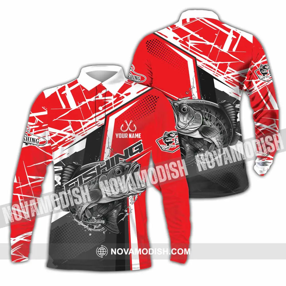 Unisex Shirt - Custom Text Shirt Fishing Shirt Long Sleeve Polo / S T-shirt