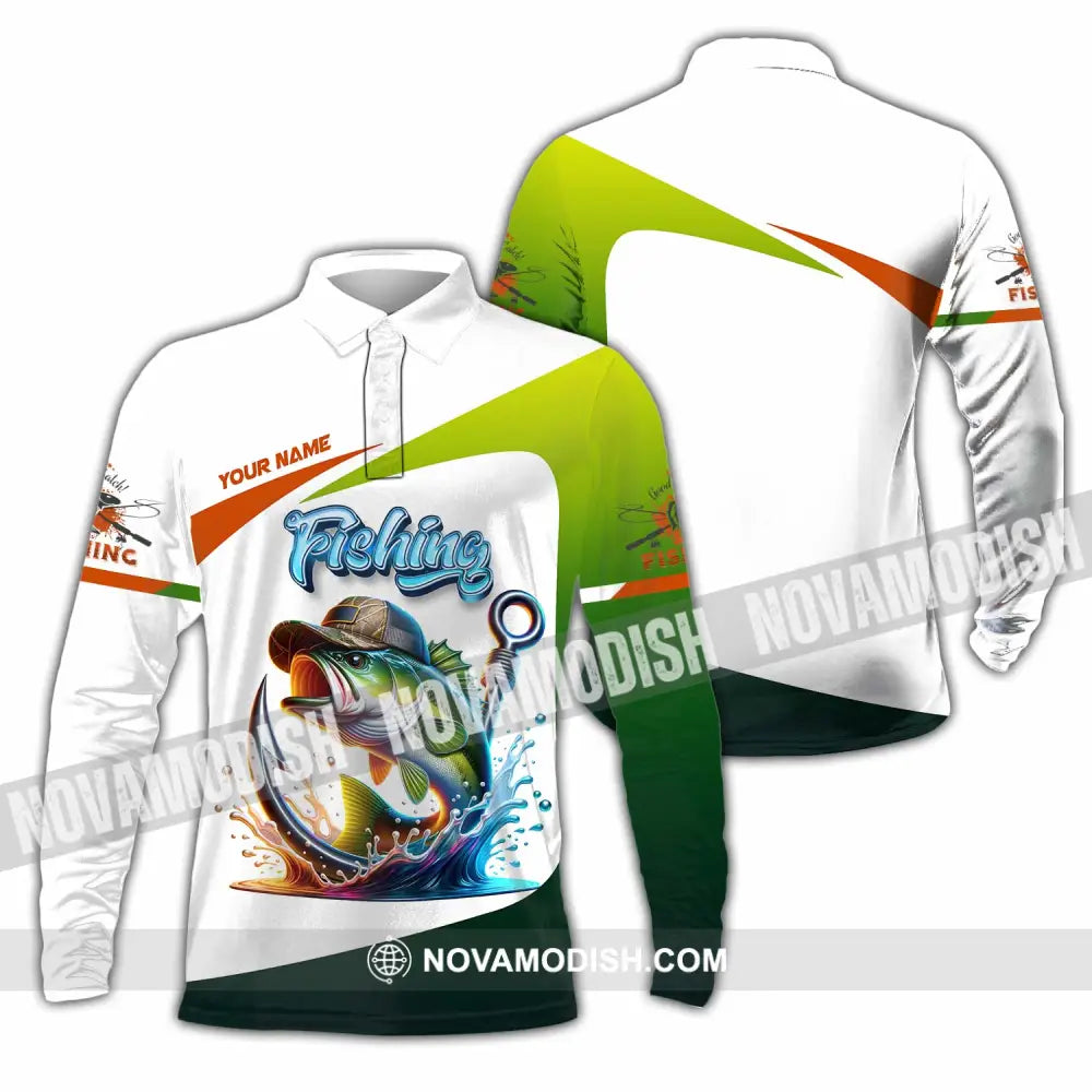 Unisex Shirt - Custom Text Shirt Fishing Lover Long Sleeve Polo / S T-shirt