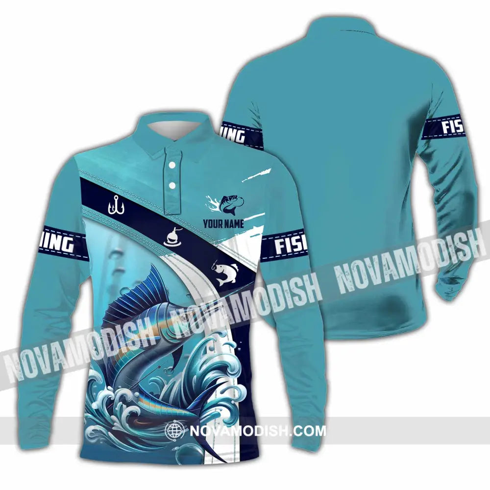 Unisex Shirt - Custom Text Shirt Fishing Lover Long Sleeve Polo / S T-shirt