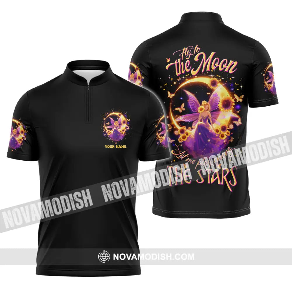 Unisex Shirt - Custom Text Shirt Fly To The Moon Let Me Play Among The Stars Hippie Shirt Zipper Polo Shirt / S T-shirt