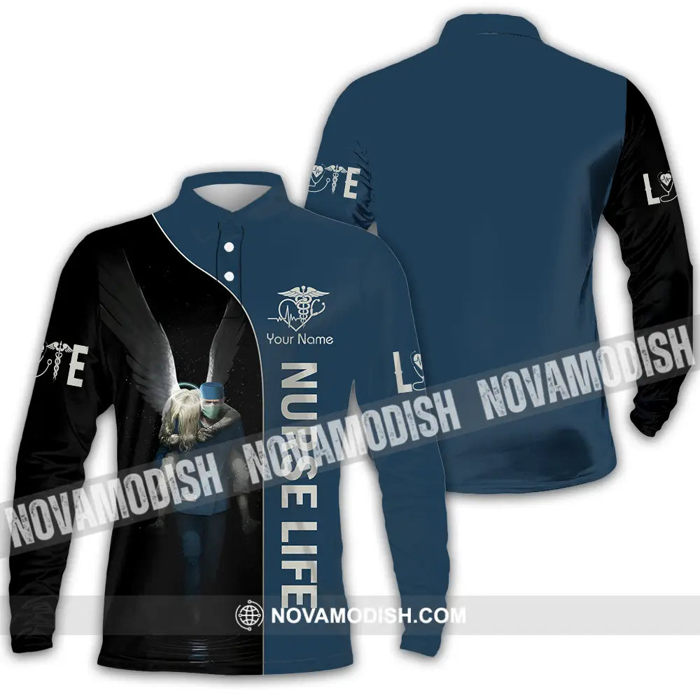 Unisex Shirt - Custom Text Shirt For Nurse Nurselife Nursing Long Sleeve Polo / S T-shirt