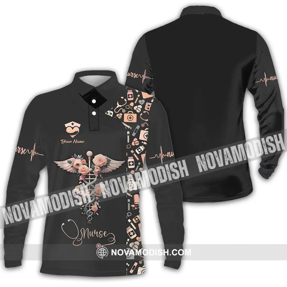 Unisex Shirt - Custom Text Shirt For Nurse Nurselife Nursing Long Sleeve Polo / S T-shirt