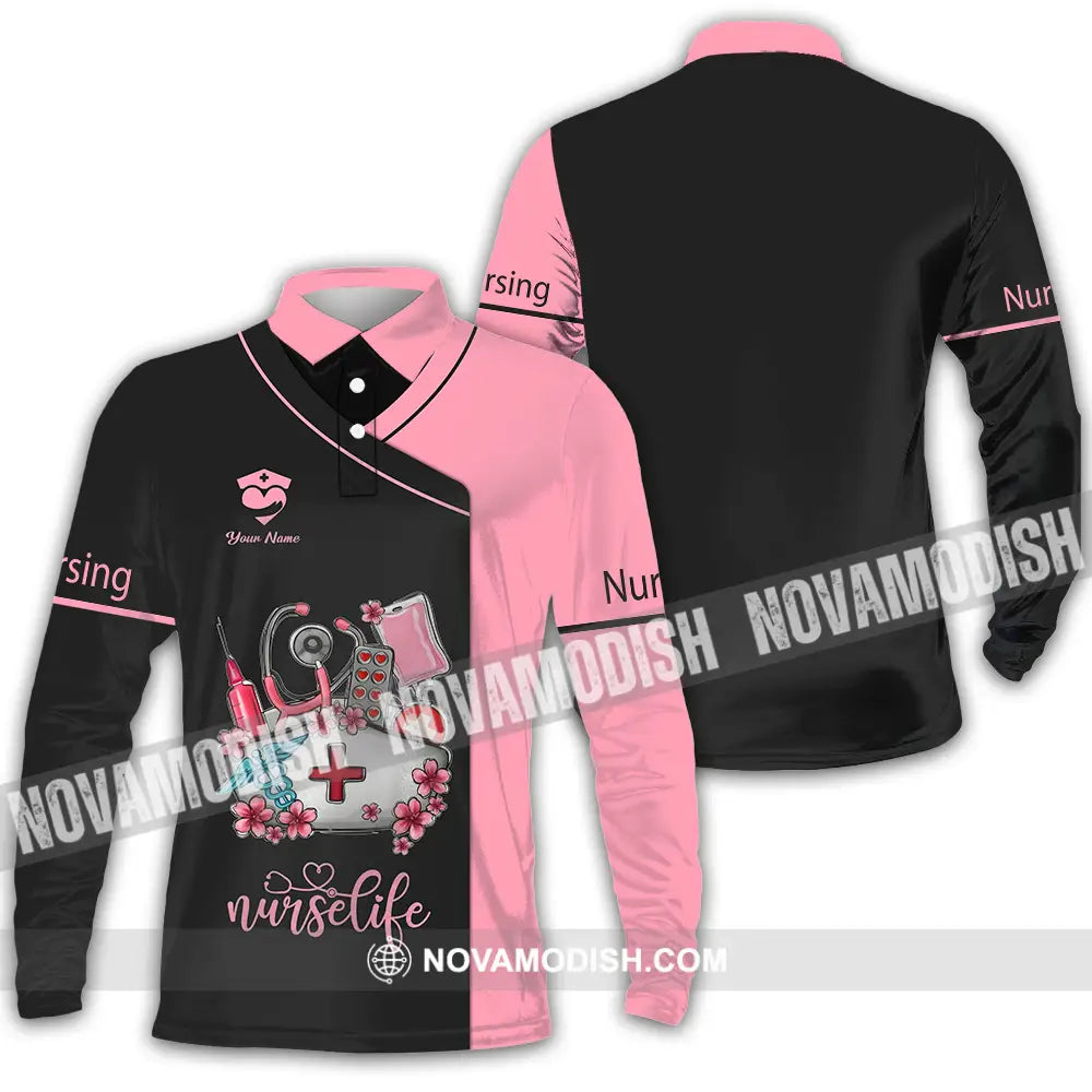 Unisex Shirt - Custom Text Shirt For Nurse Nurselife Nursing Long Sleeve Polo / S T-shirt