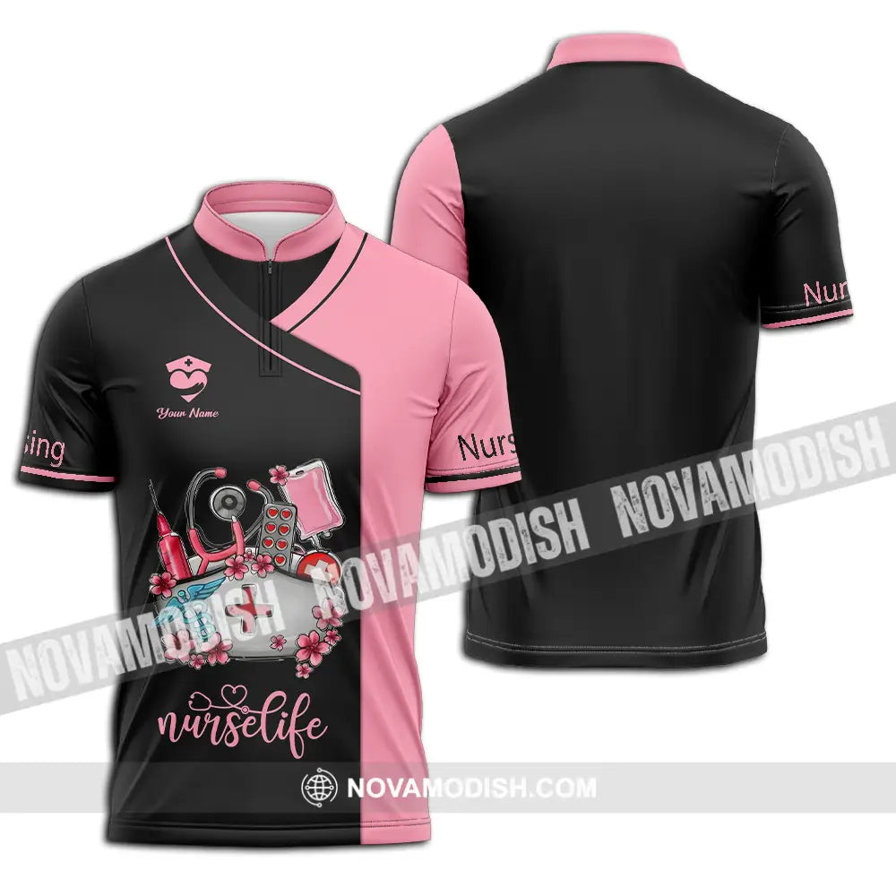 Unisex Shirt - Custom Text Shirt For Nurse Nurselife Nursing Zipper Polo Shirt / S T-shirt