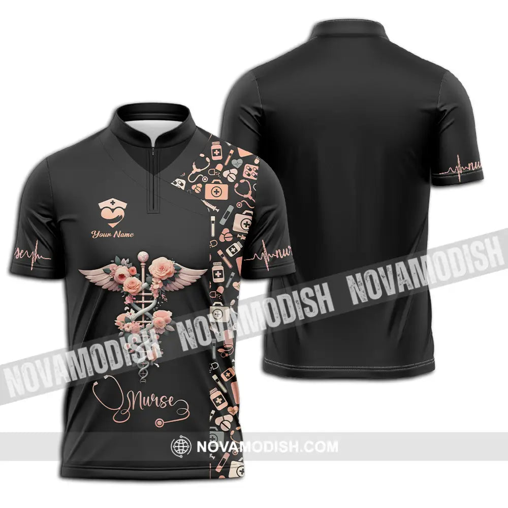 Unisex Shirt - Custom Text Shirt For Nurse Nurselife Nursing Zipper Polo Shirt / S T-shirt