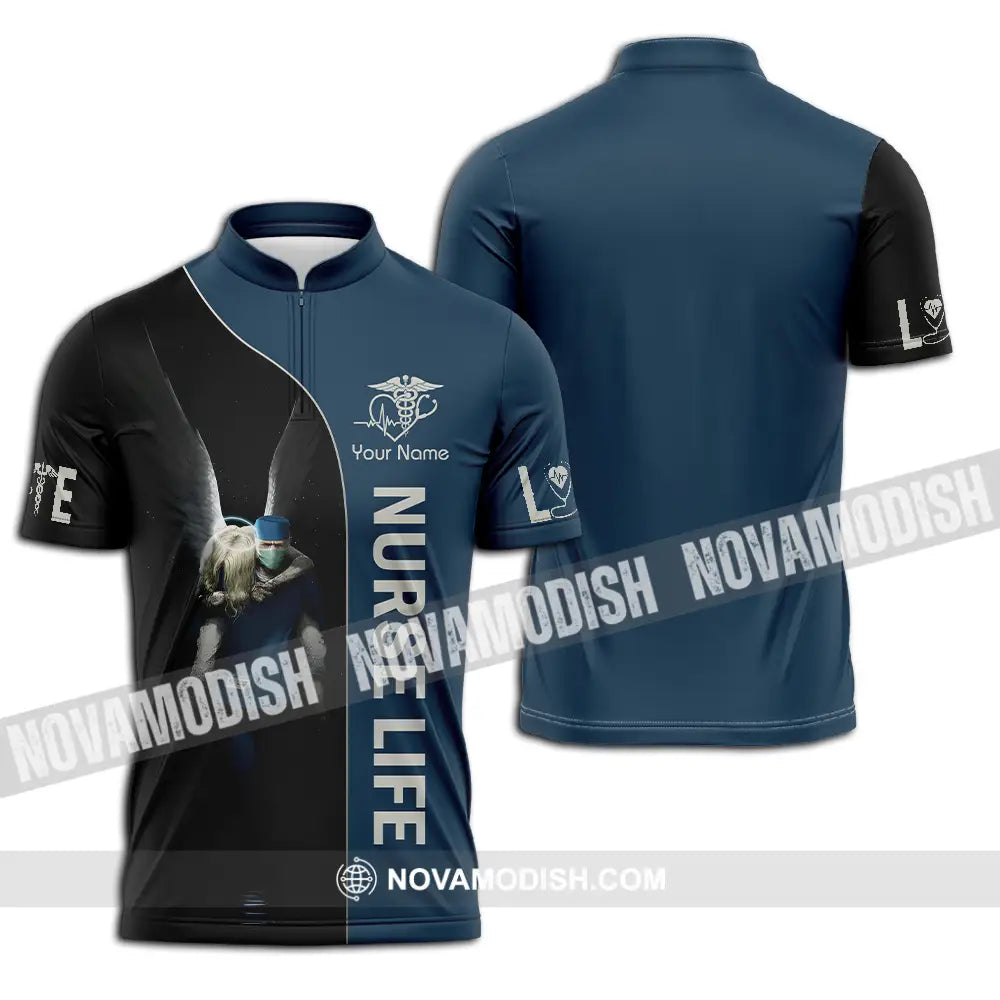 Unisex Shirt - Custom Text Shirt For Nurse Nurselife Nursing Zipper Polo Shirt / S T-shirt