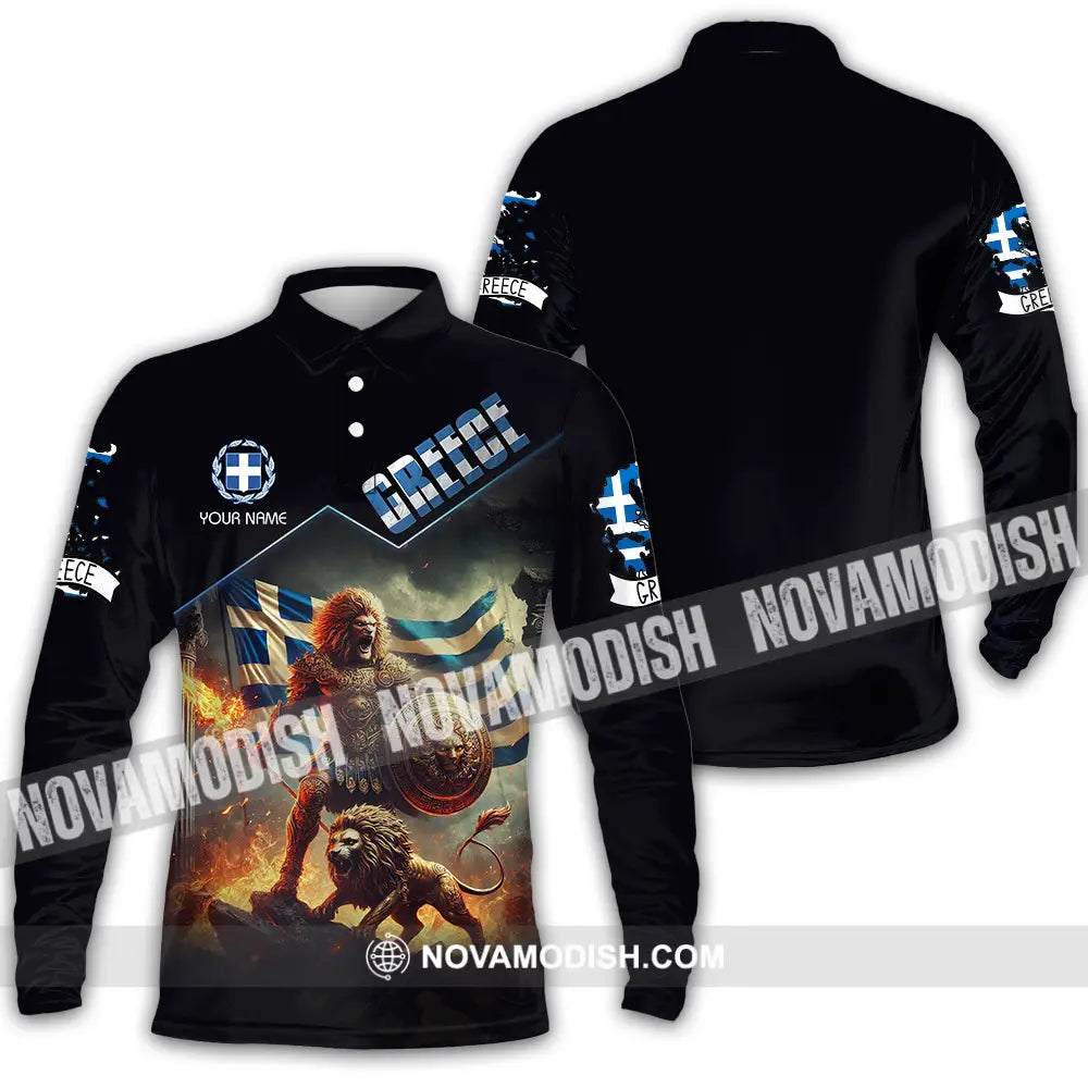 Unisex Shirt - Custom Text Shirt Greece Long Sleeve Polo / S T-shirt