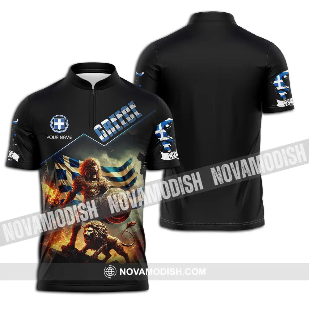 Unisex Shirt - Custom Text Shirt Greece Zipper Polo Shirt / S T-shirt