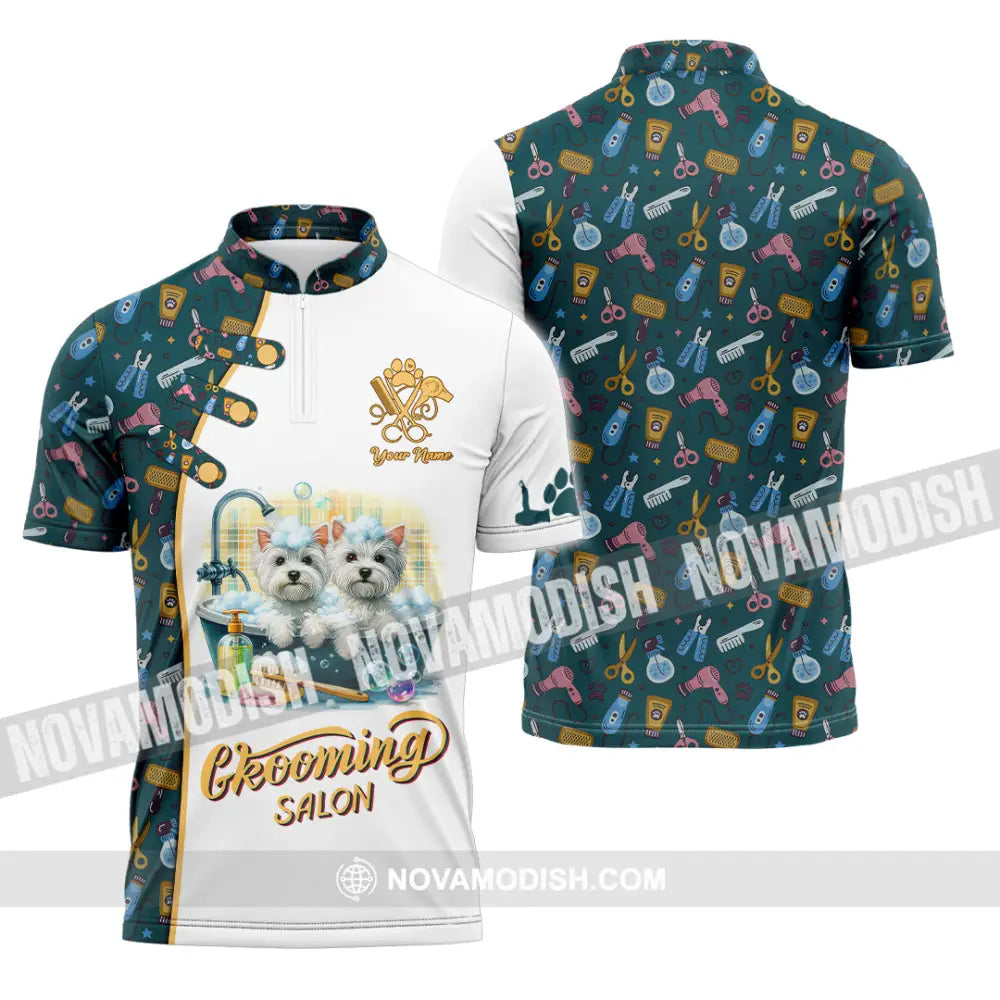 Unisex Shirt - Custom Text Shirt Groom Salon Shirt Zipper Polo Shirt / S T-shirt
