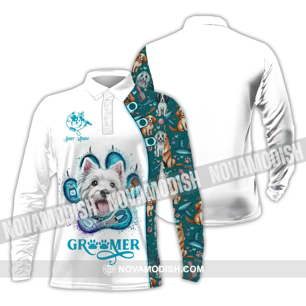 Unisex Shirt - Custom Text Shirt Groomer Shirt Long Sleeve Polo / S T-shirt