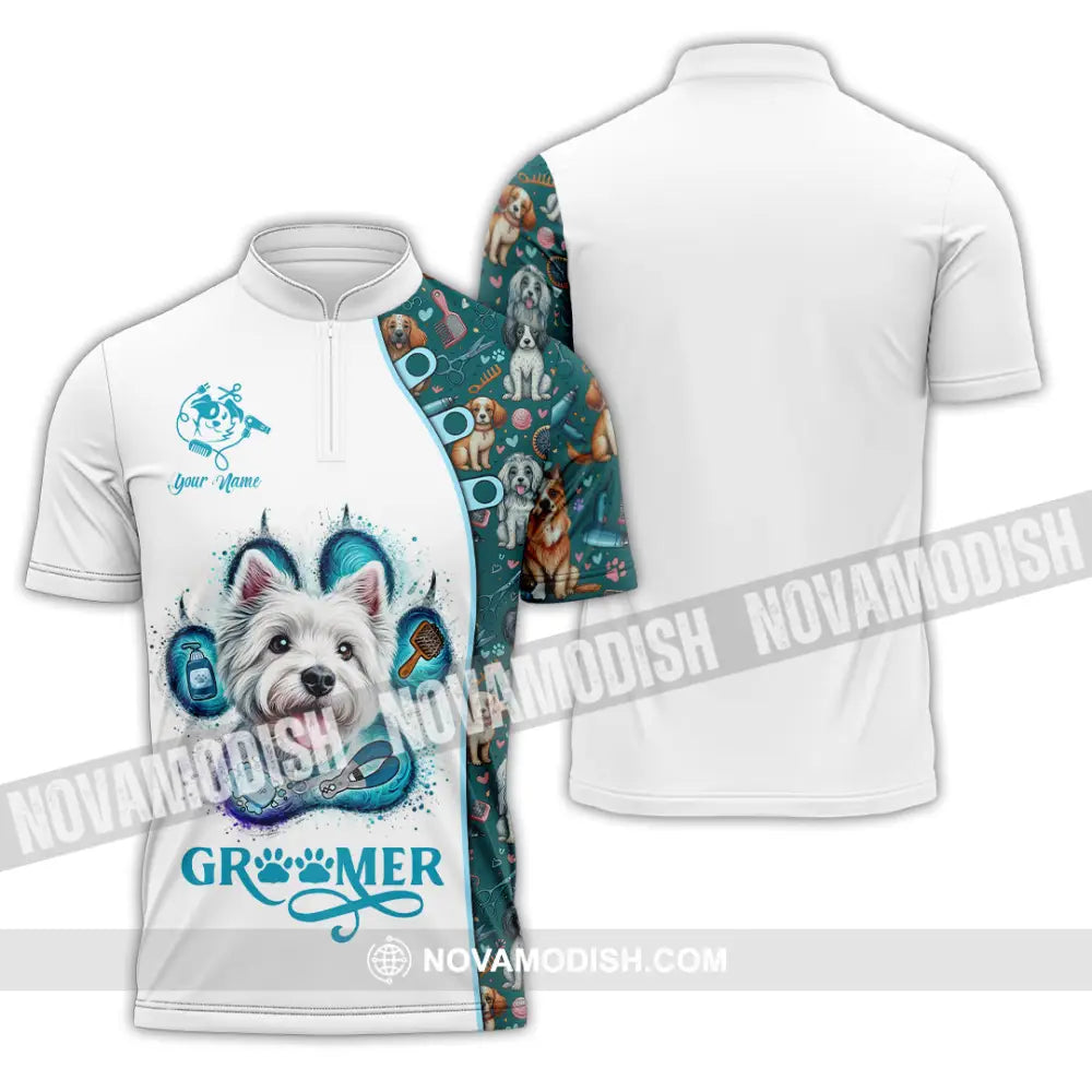 Unisex Shirt - Custom Text Shirt Groomer Shirt Zipper Polo Shirt / S T-shirt