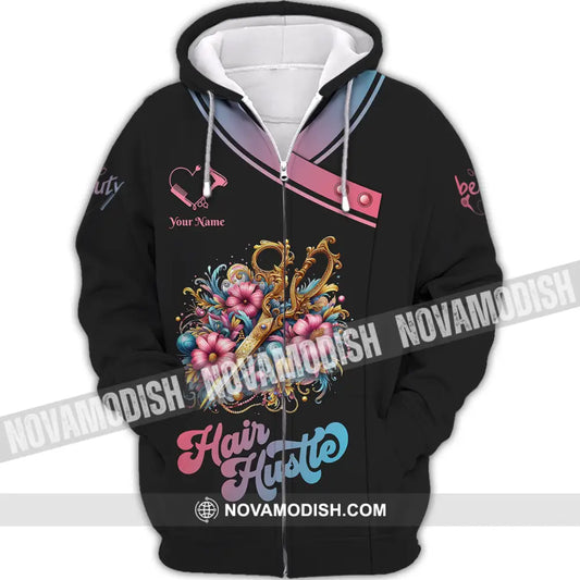 Unisex Shirt - Custom Text Hair Hustle Zipper Hoodie / S T-Shirt