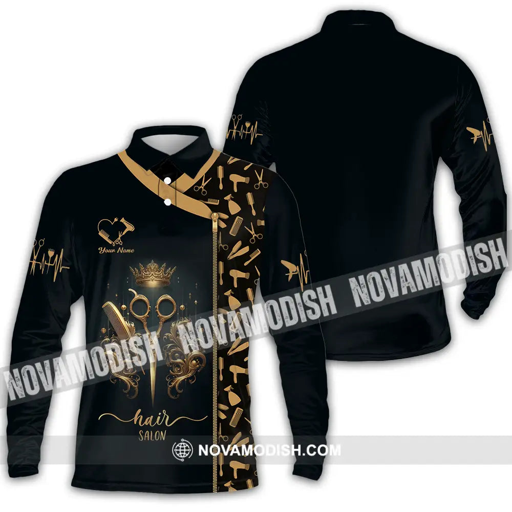 Unisex Shirt - Custom Text Hair Salon Long Sleeve Polo / S T-Shirt