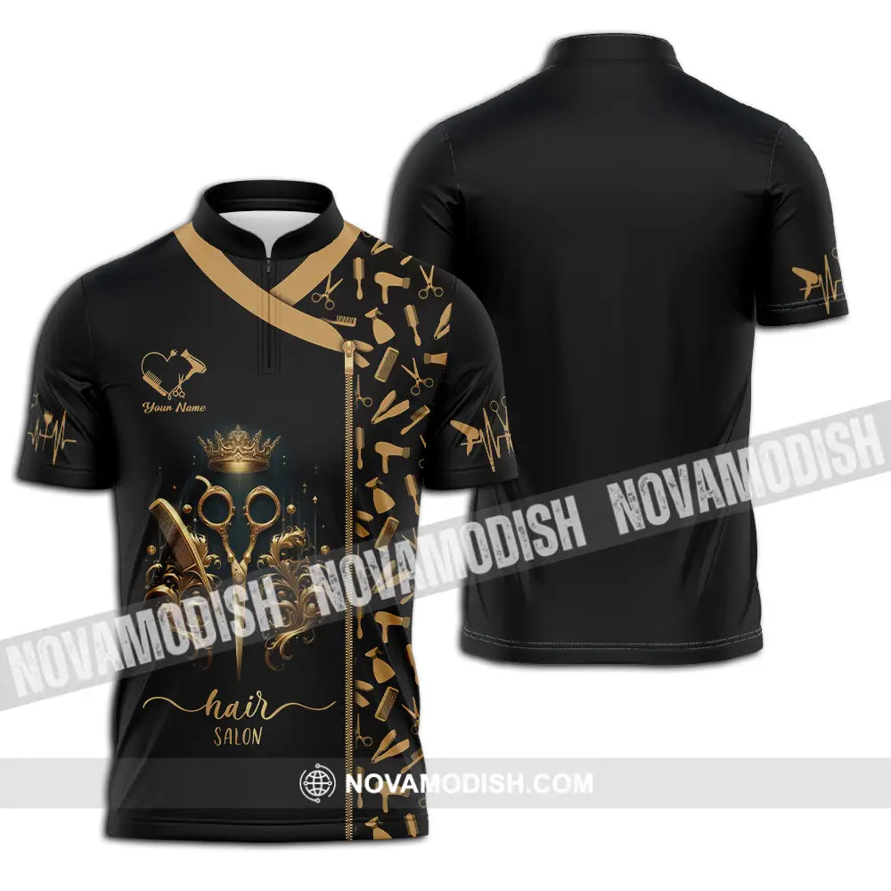 Unisex Shirt - Custom Text Hair Salon Zipper Polo / S T-Shirt