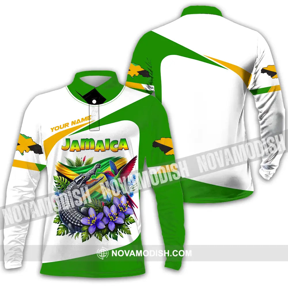Unisex Shirt - Custom Text Shirt Jamaica Long Sleeve Polo / S T-shirt