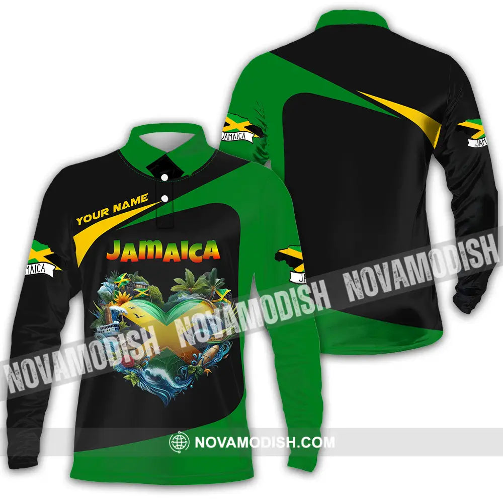 Unisex Shirt - Custom Text Shirt Jamaica Long Sleeve Polo / S T-shirt