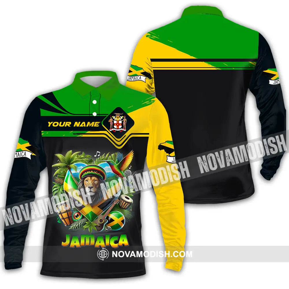 Unisex Shirt - Custom Text Shirt Jamaica Long Sleeve Polo / S T-shirt