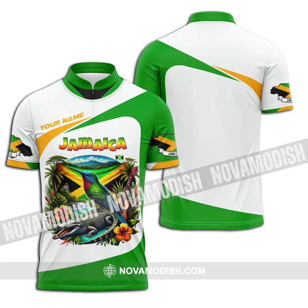Unisex Shirt - Custom Text Shirt Jamaica Zipper Polo Shirt / S T-shirt