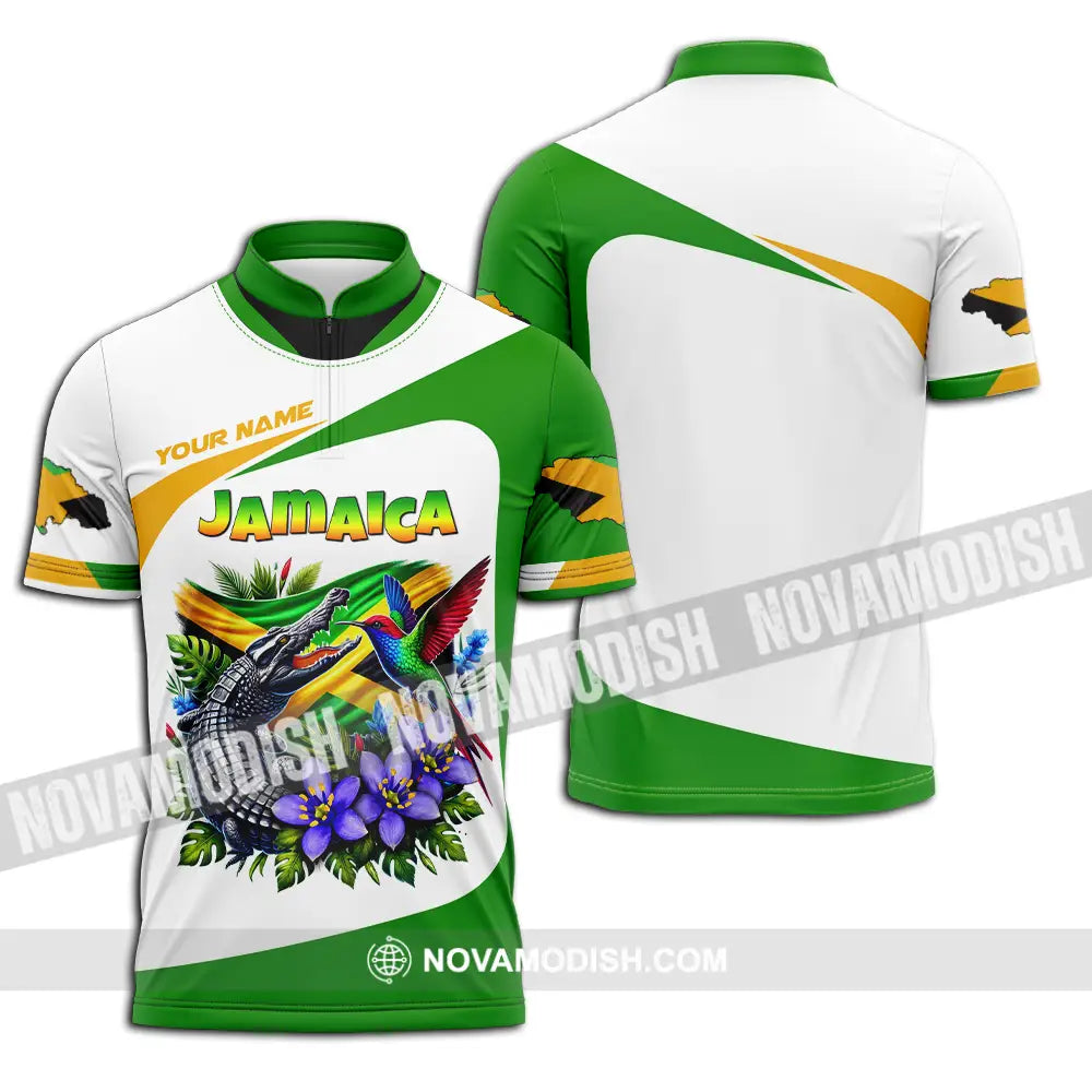 Unisex Shirt - Custom Text Shirt Jamaica Zipper Polo Shirt / S T-shirt