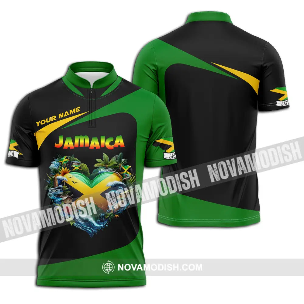Unisex Shirt - Custom Text Shirt Jamaica Zipper Polo Shirt / S T-shirt