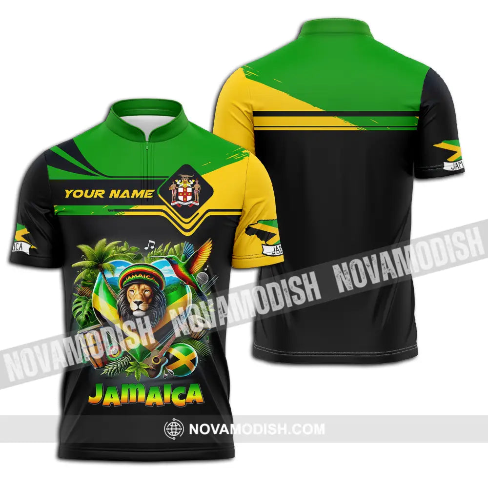 Unisex Shirt - Custom Text Shirt Jamaica Zipper Polo Shirt / S T-shirt