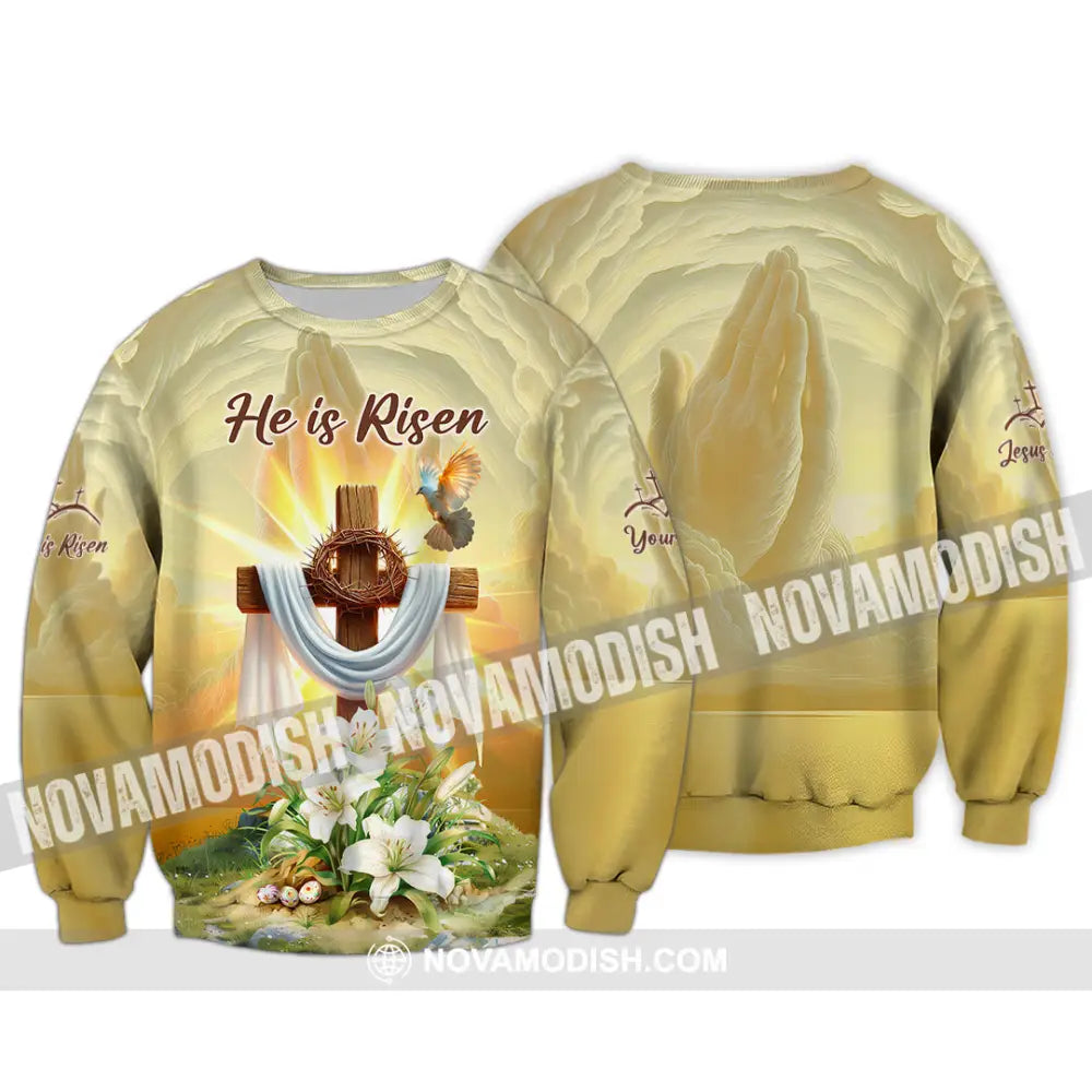 Unisex Shirt - Custom Text Jesus He Is Risen Long Sleeve / S T-Shirt