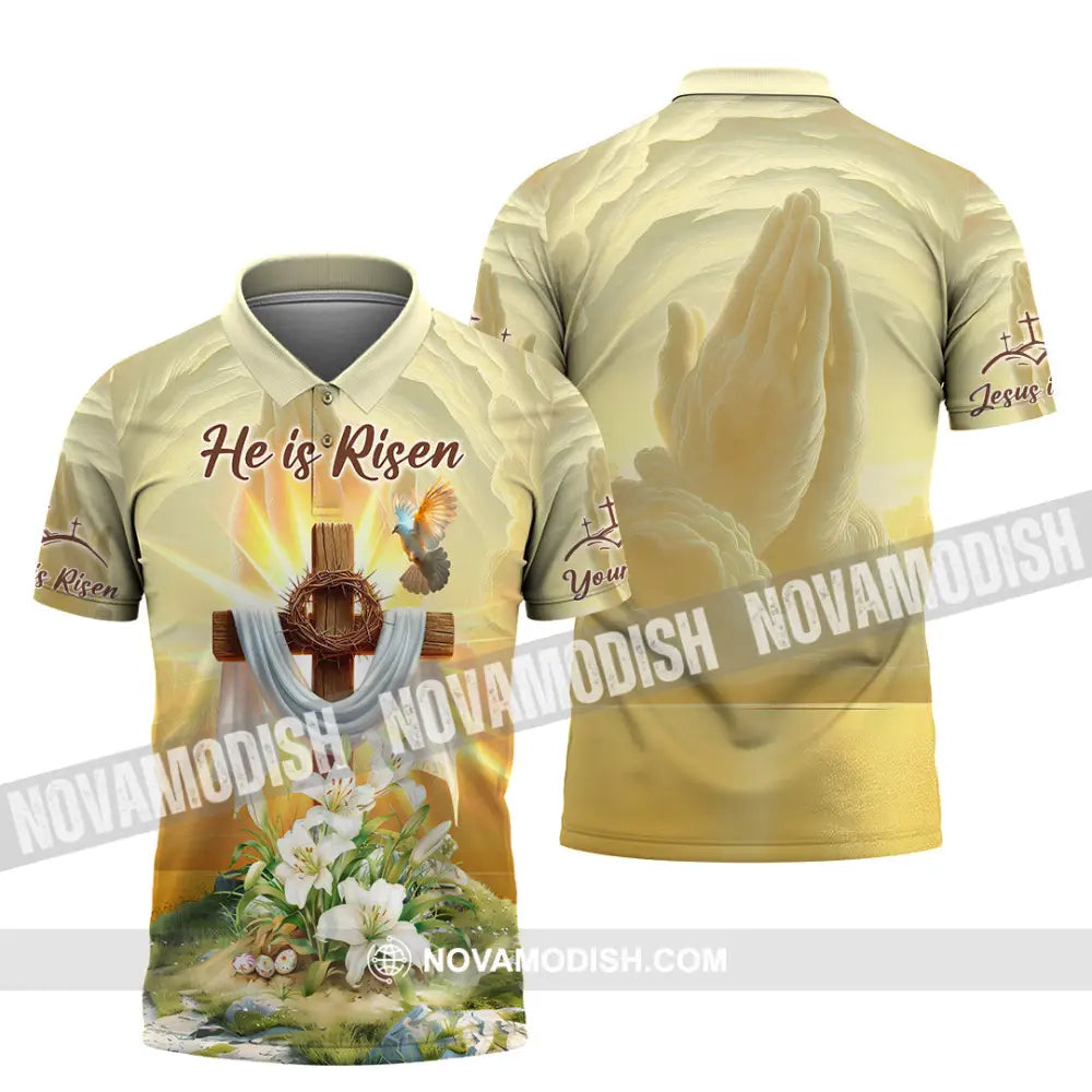 Unisex Shirt - Custom Text Jesus He Is Risen Polo / S T-Shirt