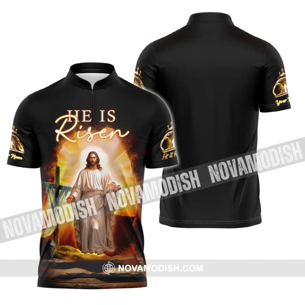 Unisex Shirt - Custom Text Jesus Is Risen Zipper Polo / S T-Shirt