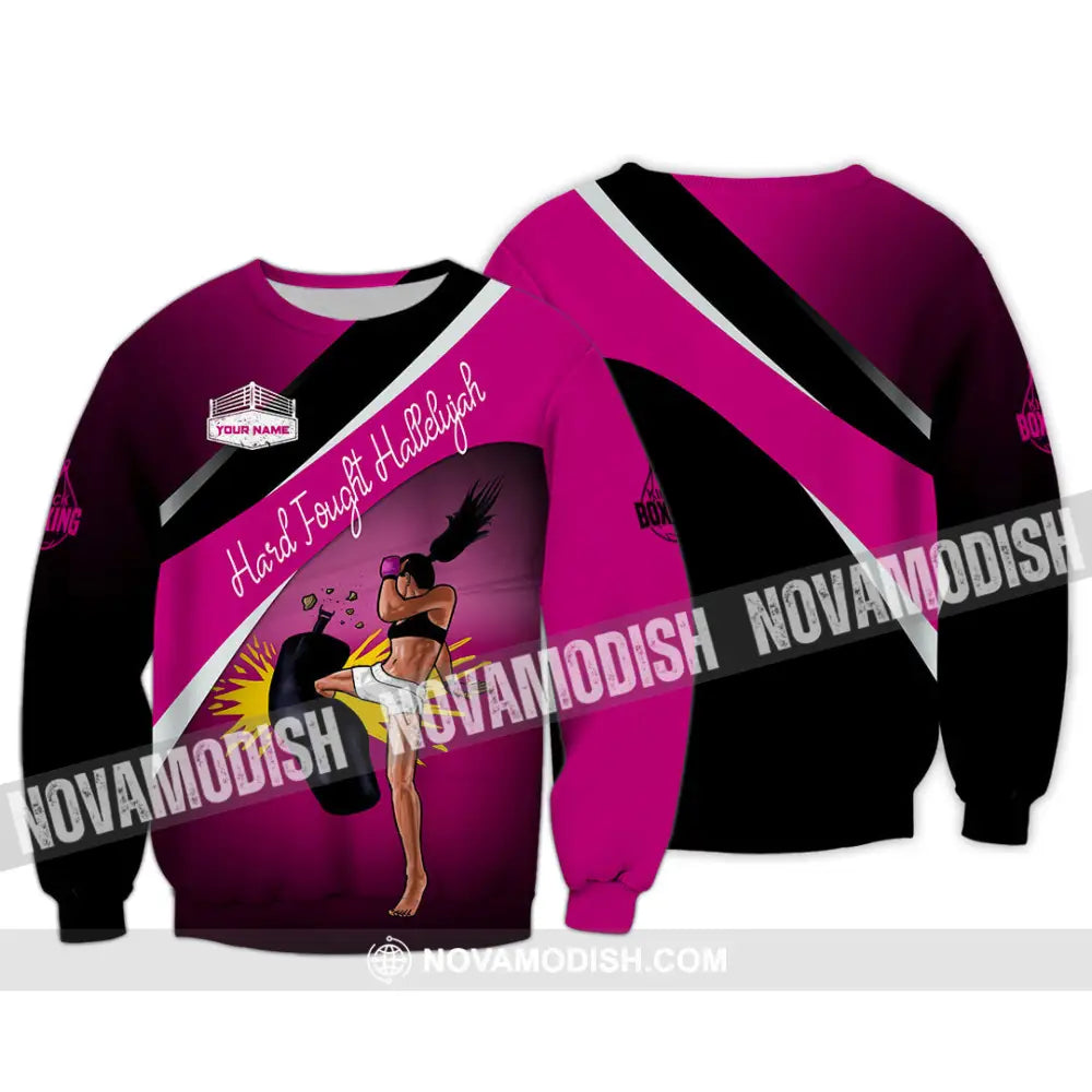 Unisex Shirt - Custom Text Kick Boxing Hard Fought Hallelujah Long Sleeve / S T-Shirt