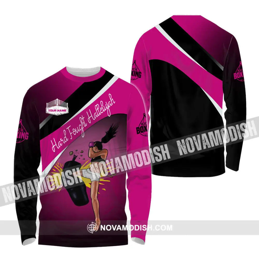 Unisex Shirt - Custom Text Kick Boxing Hard Fought Hallelujah Long Sleeve / S T-Shirt
