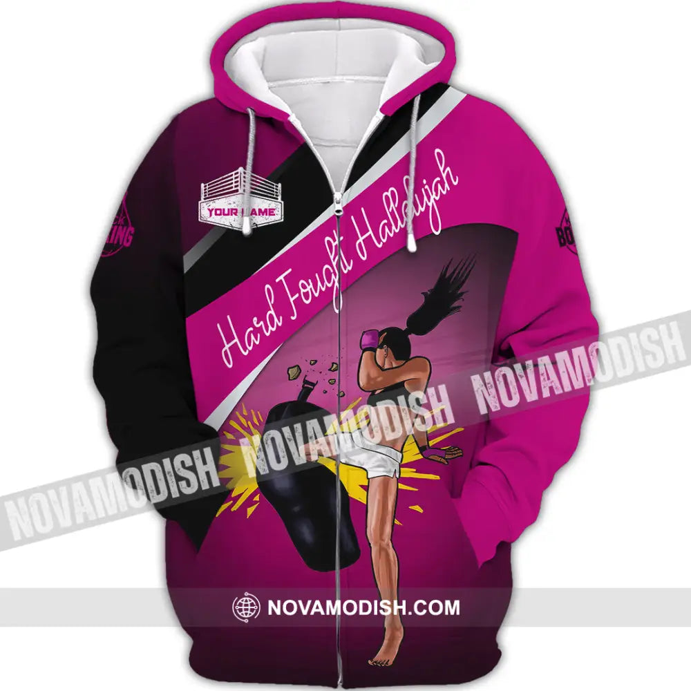 Unisex Shirt - Custom Text Kick Boxing Hard Fought Hallelujah Zipper Hoodie / S T-Shirt