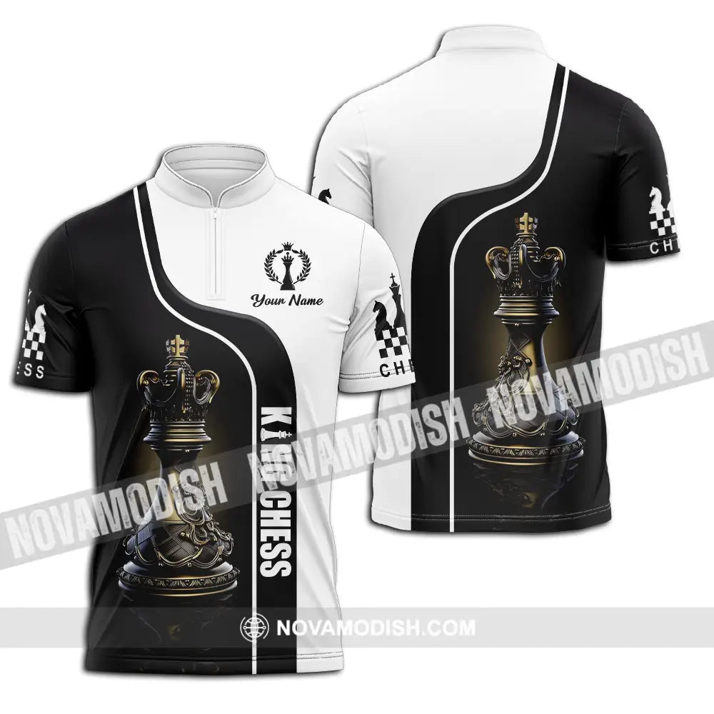Unisex Shirt - Custom Text King Chess Zipper Polo / S T-Shirt