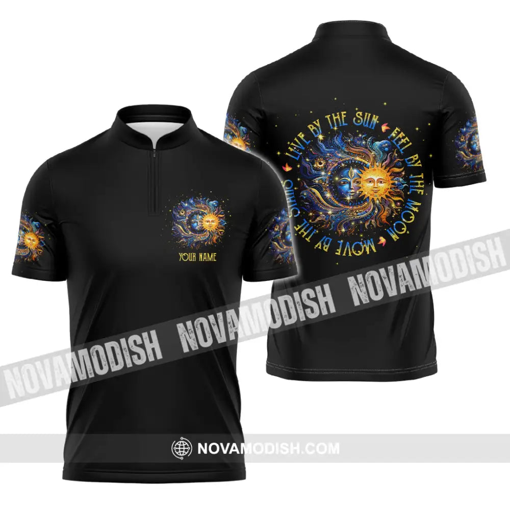 Unisex Shirt - Custom Text Shirt Live By The Sun Hippie Shirt Zipper Polo Shirt / S T-shirt