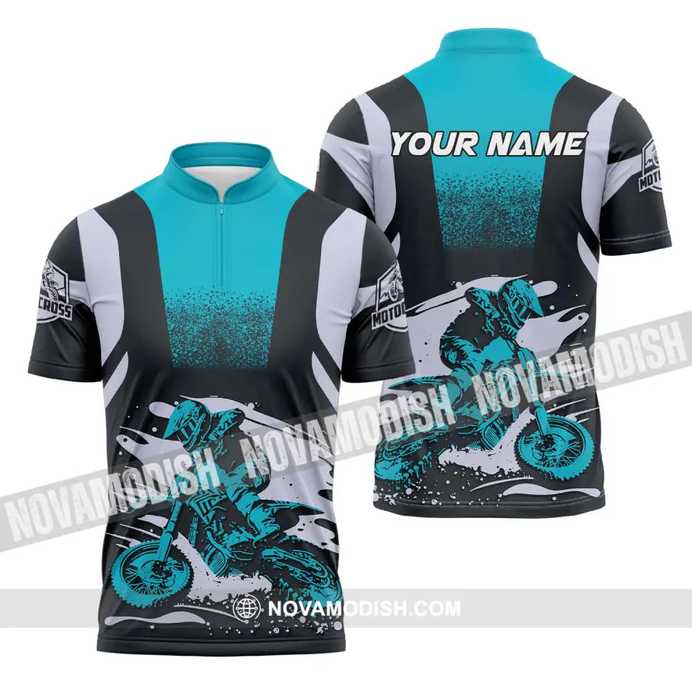Unisex Shirt - Custom Text Motocross Sport Shirt Zipper Polo Shirt / S T-shirt