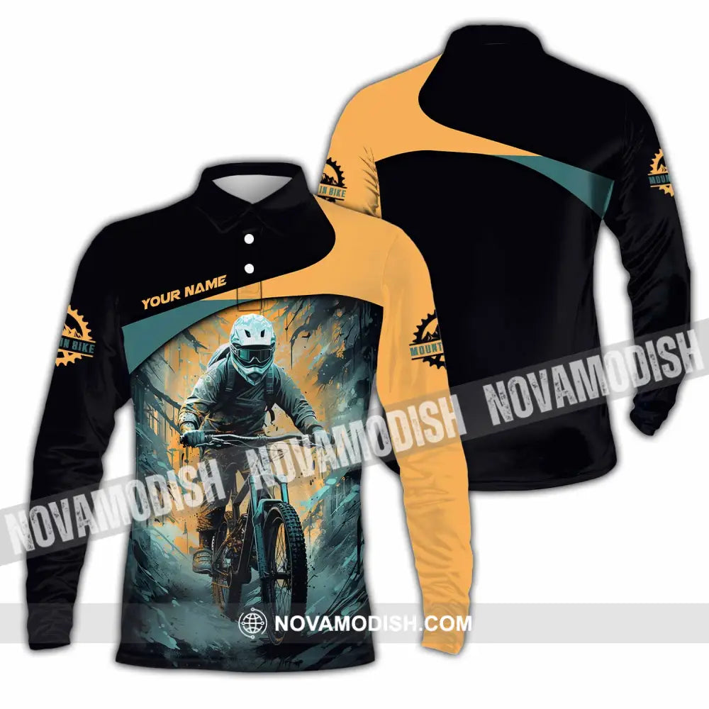 Unisex Shirt - Custom Text Shirt Mountain Bike Shirt Long Sleeve Polo / S T-shirt