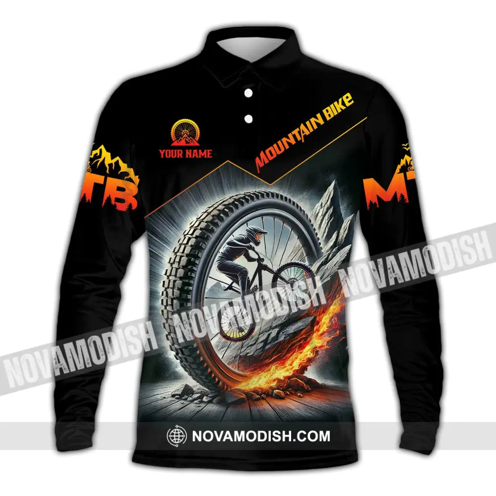 Unisex Shirt - Custom Text Mountain Bike Long Sleeve Polo / S T-Shirt